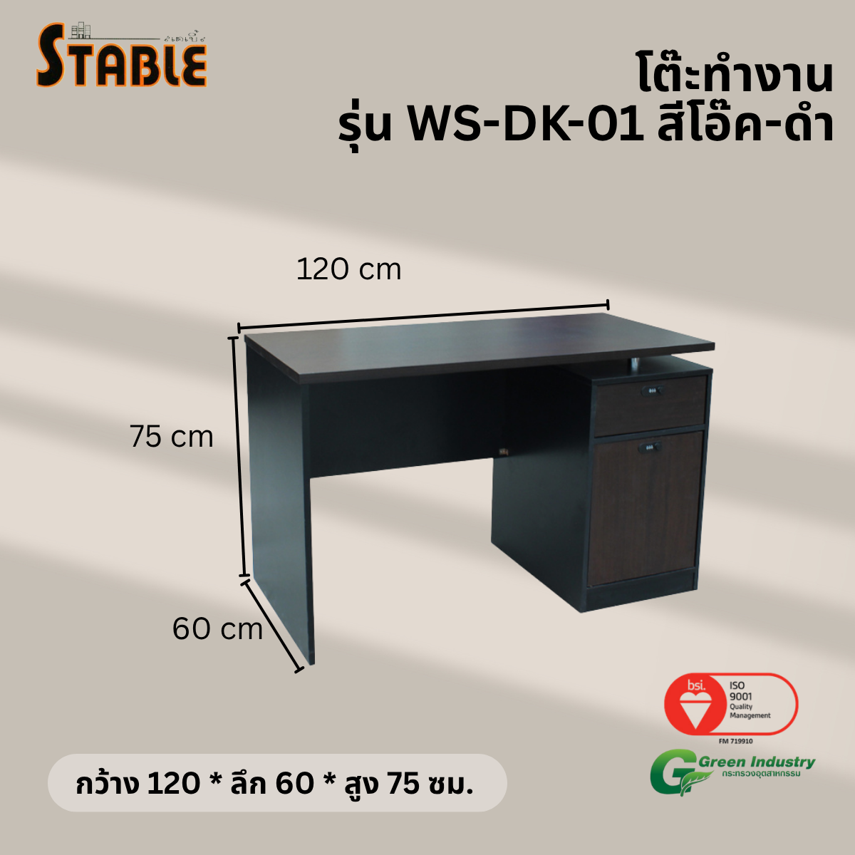 โต๊ะทำงานไม้ STABLE รุ่น WS-DK-01 120 ซม. สีโอ๊ค-ดำ_2